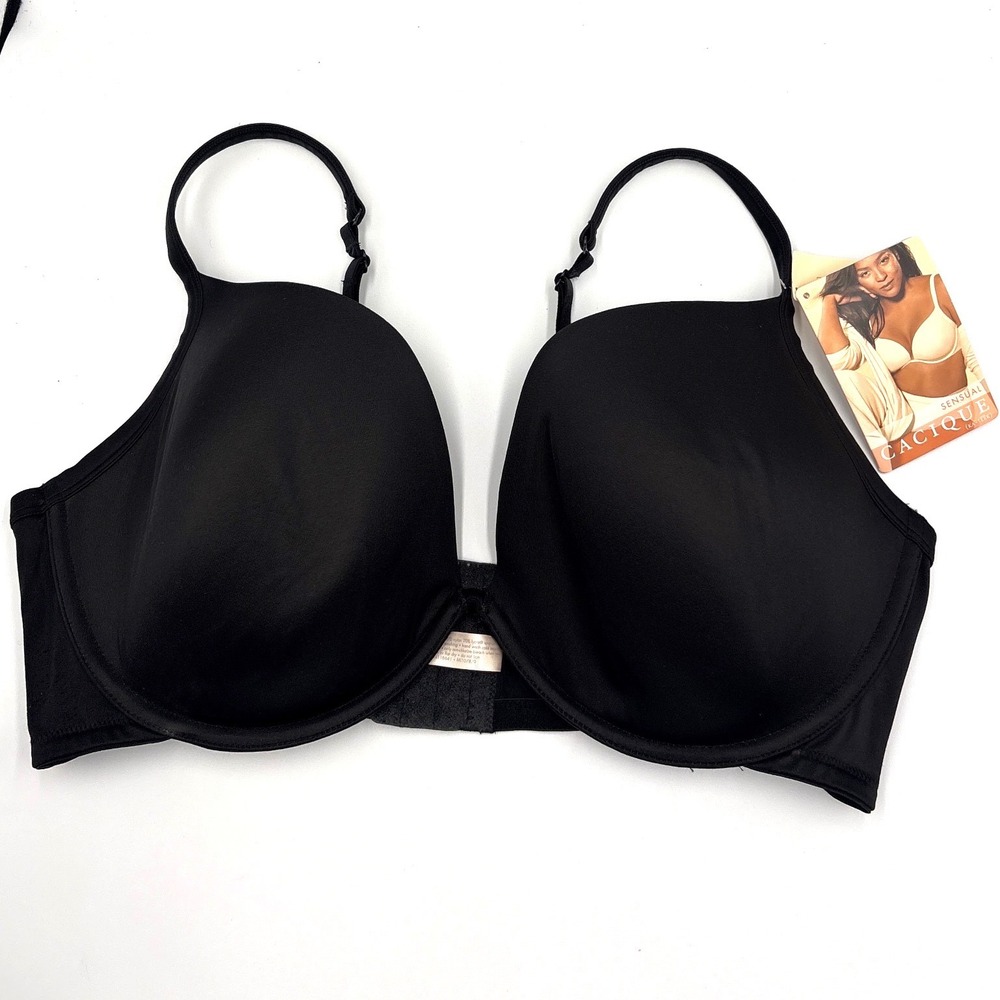 Cacique Convertible Plunge Bra Black Underwire Smooth Plus Size 42DD NEW